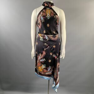 ROBERTO CAVALLI Size L Black Multi-Color Skirt Suit
